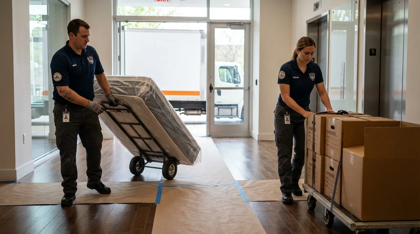Professional apartment movers loading elevator in Niwot, CO